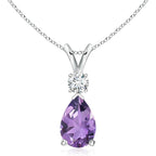 Angara Amethyst Teardrop V-Bale Necklace with Diamond in Sterling Silver/14K Solid Gold/Platinum | Natural Prong-Set Amethyst Pendant for Women | February Birthday Gemstone Jewelry Gift