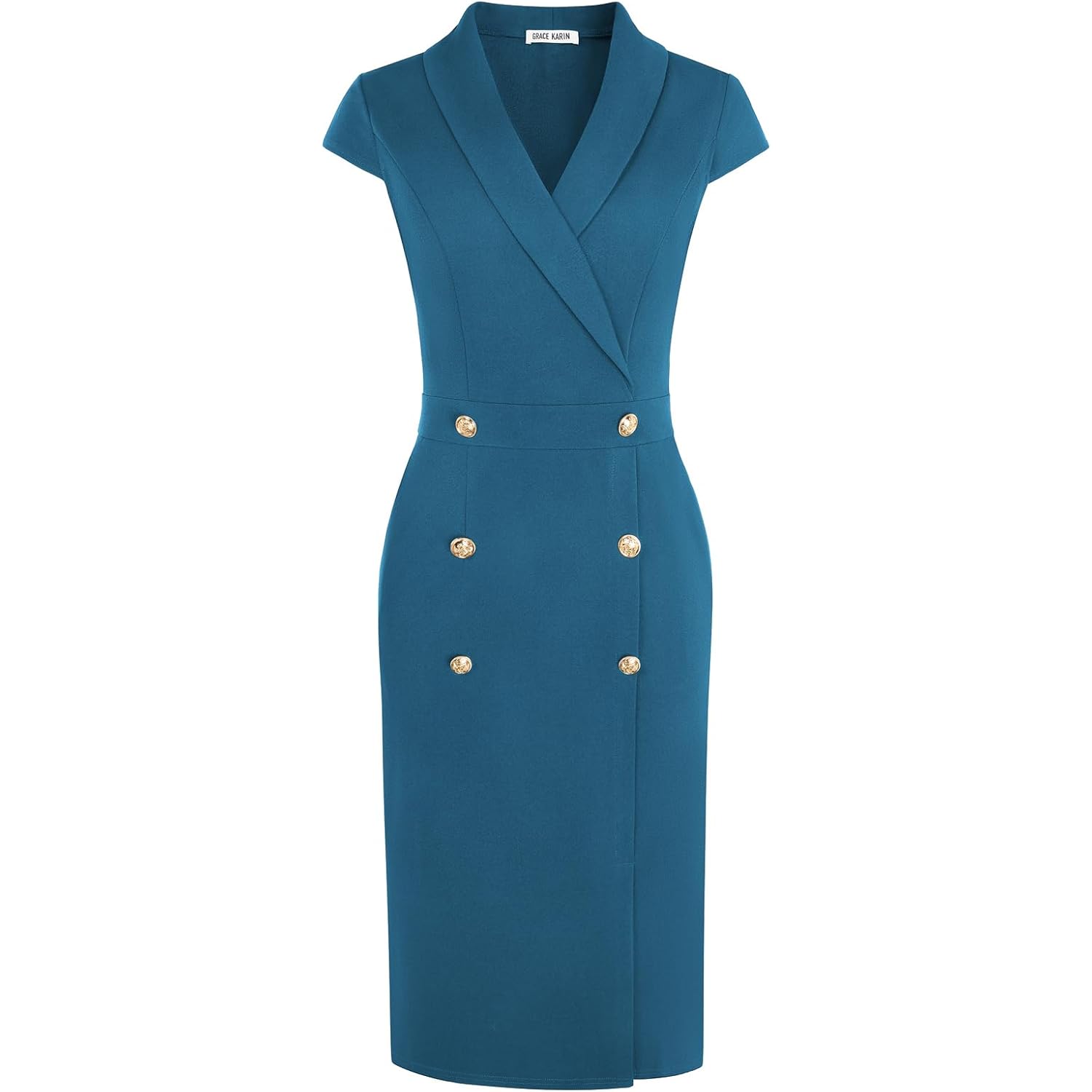 Women Work Bodycon Dresses 2026,Business Office Midi Cap Sleeve Button Pencil Formal Outfits with Pockets
