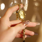 CARLIEN Women Vintage Petite Bracelet Gold Dainty Watch Small Oval Analog Quartz Watch Luxury Waterproof Ladies Diamonds Wristwatch
