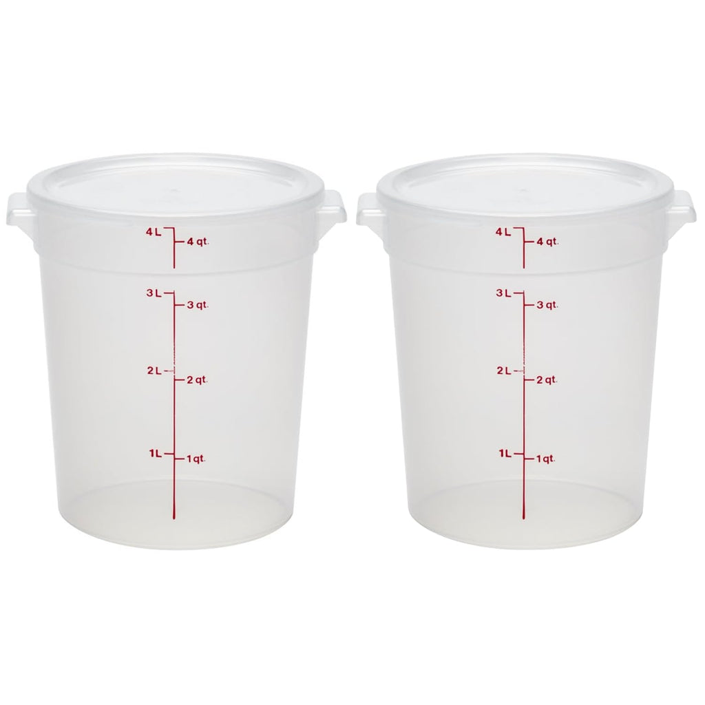 Cambro Food Storage Containers with Lids (BPA-Free) - 4 Quart - Food Grade Buckets with Lids (2 Pack) - For Dough Proofing and Brining (Translucent)