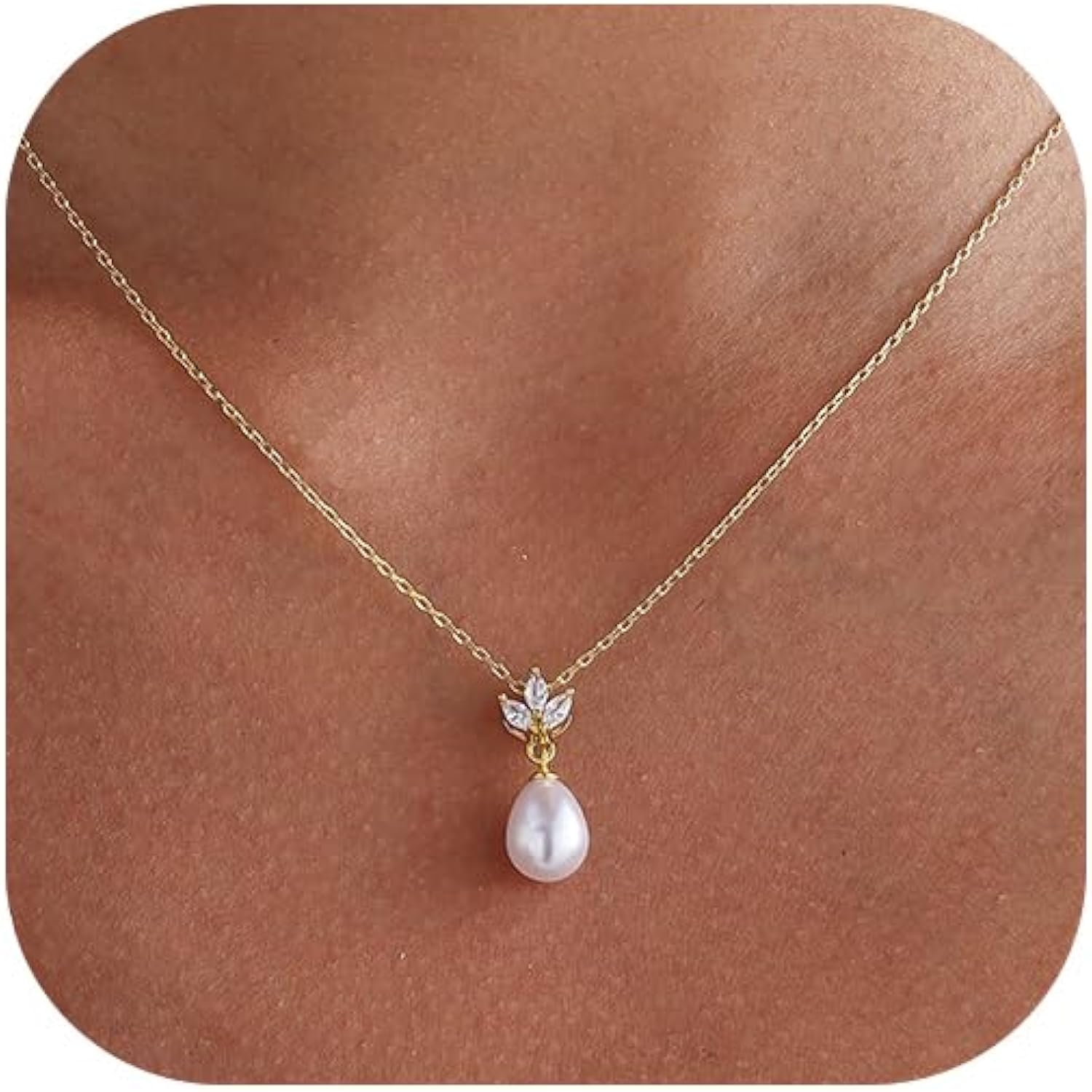 Pearl Necklaces for Women 14k Gold Plated Dainty Pearl Diamond Pendant Necklace Wedding Jewelry Bridal Bridesmaid Gifts for Women