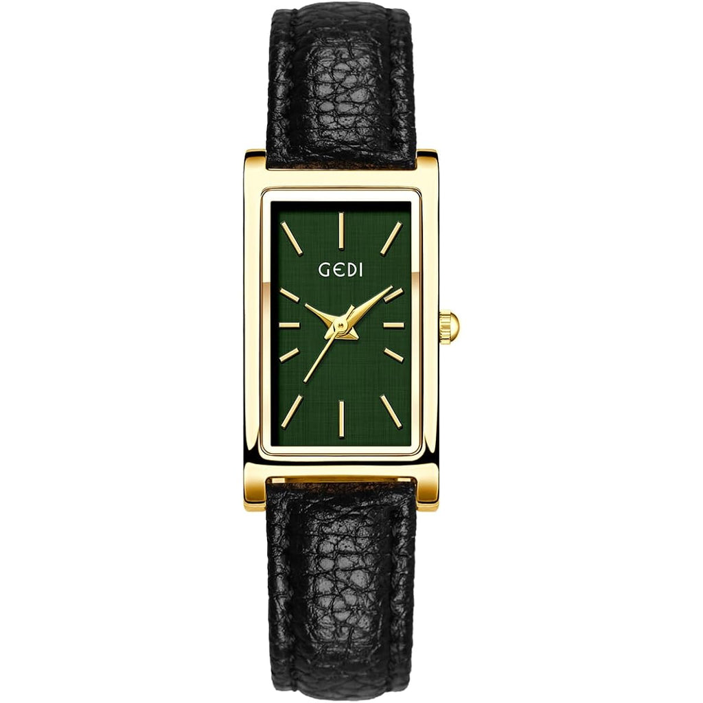 FANMIS Vintage Women's Rectangle Wristwatch Classic Ladies Analog Quartz Watch Ultra-Thin Ladies Bangle Bracelet Watch Female Business Dress Watches with Leather Strap