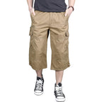 Magnivit Men'S Capri Long Elastic Cargo Shorts Below Knee Shorts 3/4 Cotton Cargo Casual Shorts With Multi-Pockets