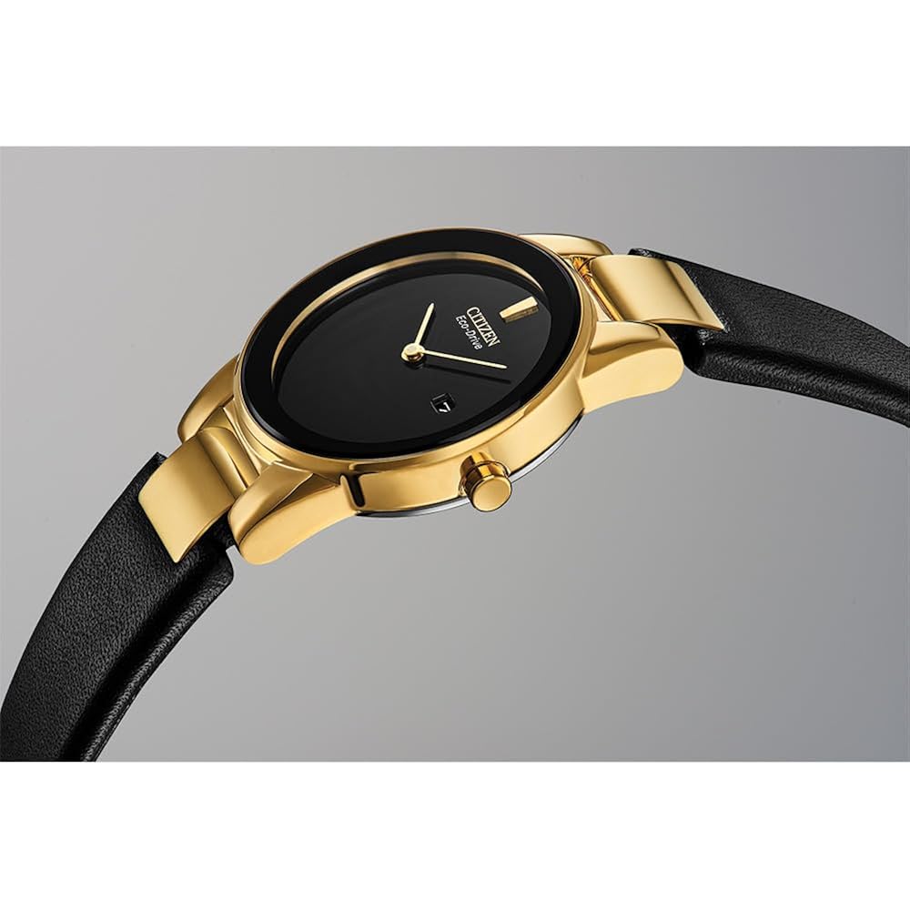 Citizen Ladies Eco-Drive Modern Axiom Watch, Black Leather Strap, Black Dial, 2 Hand, Date (Model: Ga1052-04E)