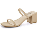 Leevar Square Toe Heeled Sandals For Women - Women'S Low Block Heels Sandals - 2.25In Open Toe Ankle Strap Chunky Heels - Slip On Heeled Sandal Mule- Nude Black Strappy Heels For Party Wedding Dress Shoes
