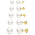 JINERA 5 Pairs Stud Earrings for Women 14K Plated Gold/Silver Pearl Ball Small Stud Earrings Set Cartilage Piercing Hypoallergenic Lightweight Flatback Earrings Jewelry Gifts for Women