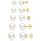 JINERA 5 Pairs Stud Earrings for Women 14K Plated Gold/Silver Pearl Ball Small Stud Earrings Set Cartilage Piercing Hypoallergenic Lightweight Flatback Earrings Jewelry Gifts for Women