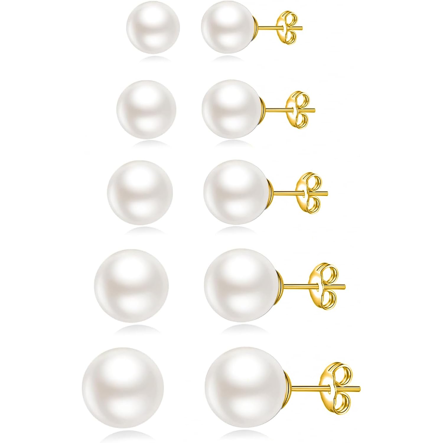 JINERA 5 Pairs Stud Earrings for Women 14K Plated Gold/Silver Pearl Ball Small Stud Earrings Set Cartilage Piercing Hypoallergenic Lightweight Flatback Earrings Jewelry Gifts for Women