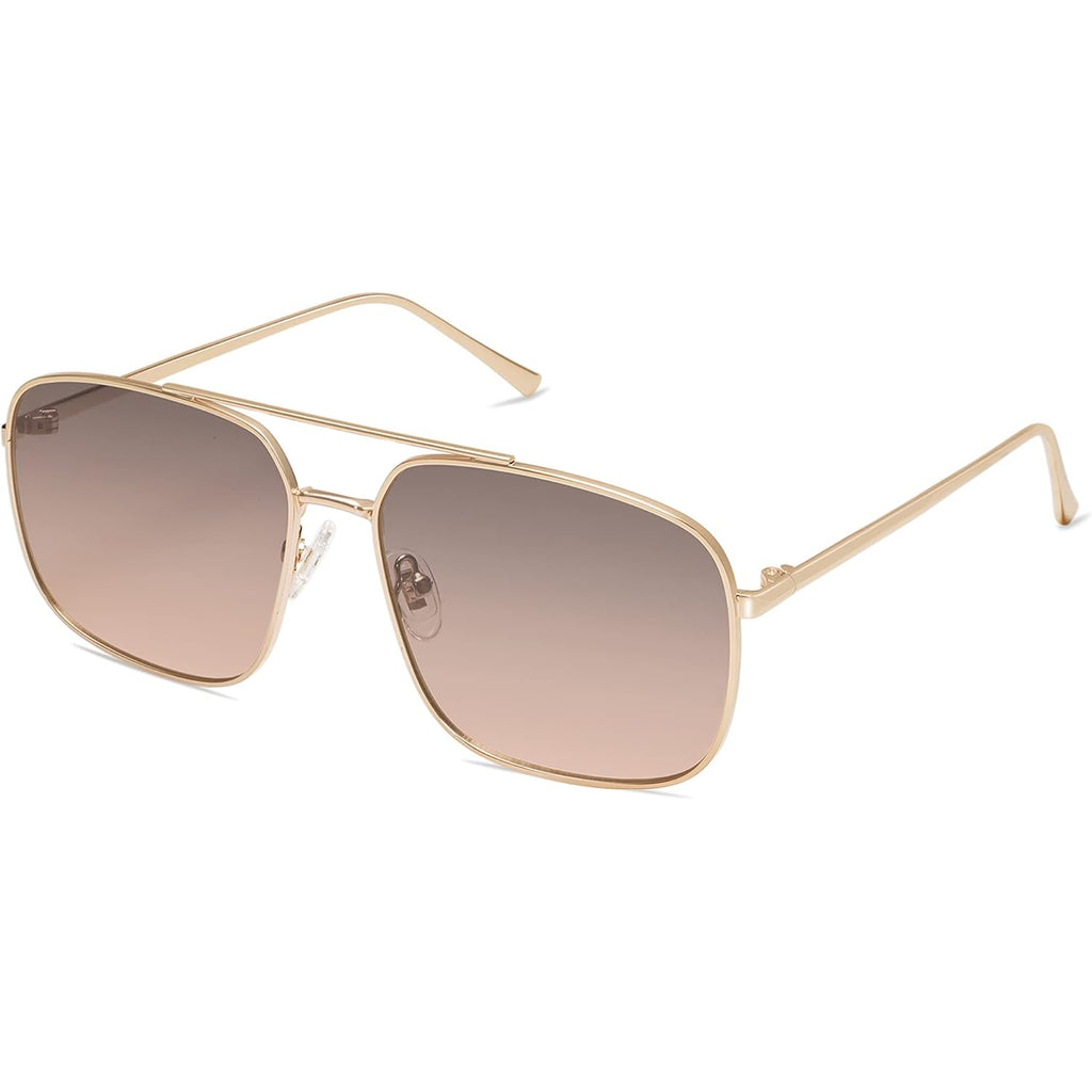 SOJOS Trendy Square Aviator Sunglasses for Women Men, Gold Frame Light Tint Gradient Shades SJ1176 Gold/Grey Gradient Pink