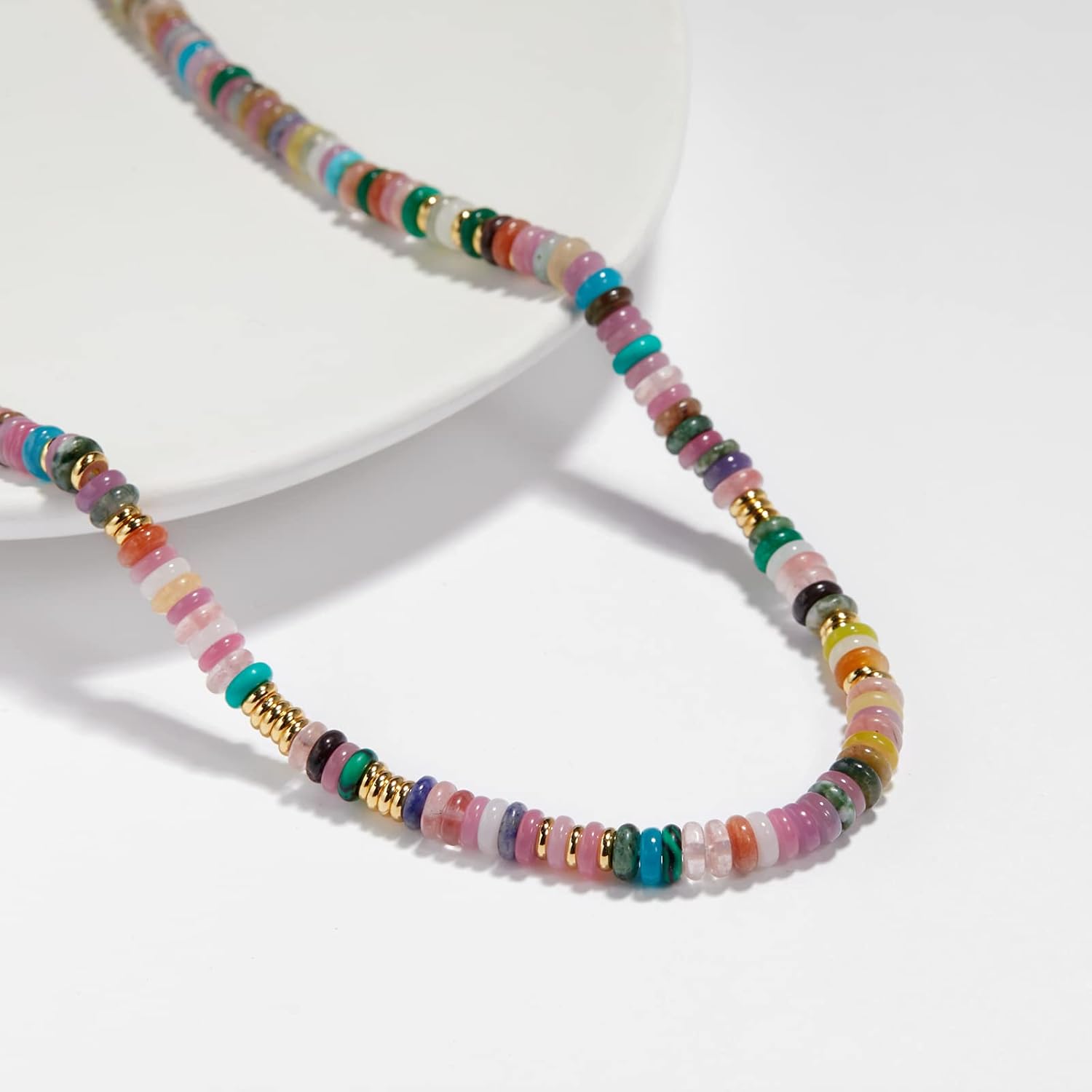KissYan Boho Beaded Choker Necklace for Women, Gemstone Choker Natural Stone Freshwater Pearl Surfer Necklaces 14K Gold Plated Summer Beach Handmade Jewelry