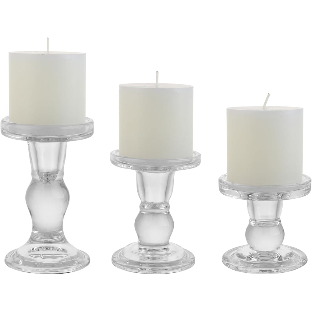 6-Piece Set of Glass Candlestick, Crystal Candlestick Holder Holder and Conical Candle, Christmas Candle Holder Decoration, Family Living Room Wedding Candle Holder (Clear 2sets)