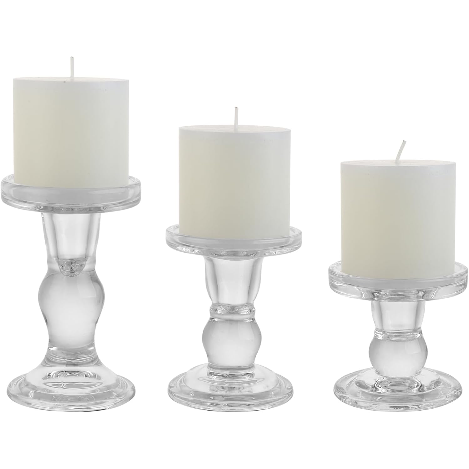 6-Piece Set of Glass Candlestick, Crystal Candlestick Holder Holder and Conical Candle, Christmas Candle Holder Decoration, Family Living Room Wedding Candle Holder (Clear 2sets)
