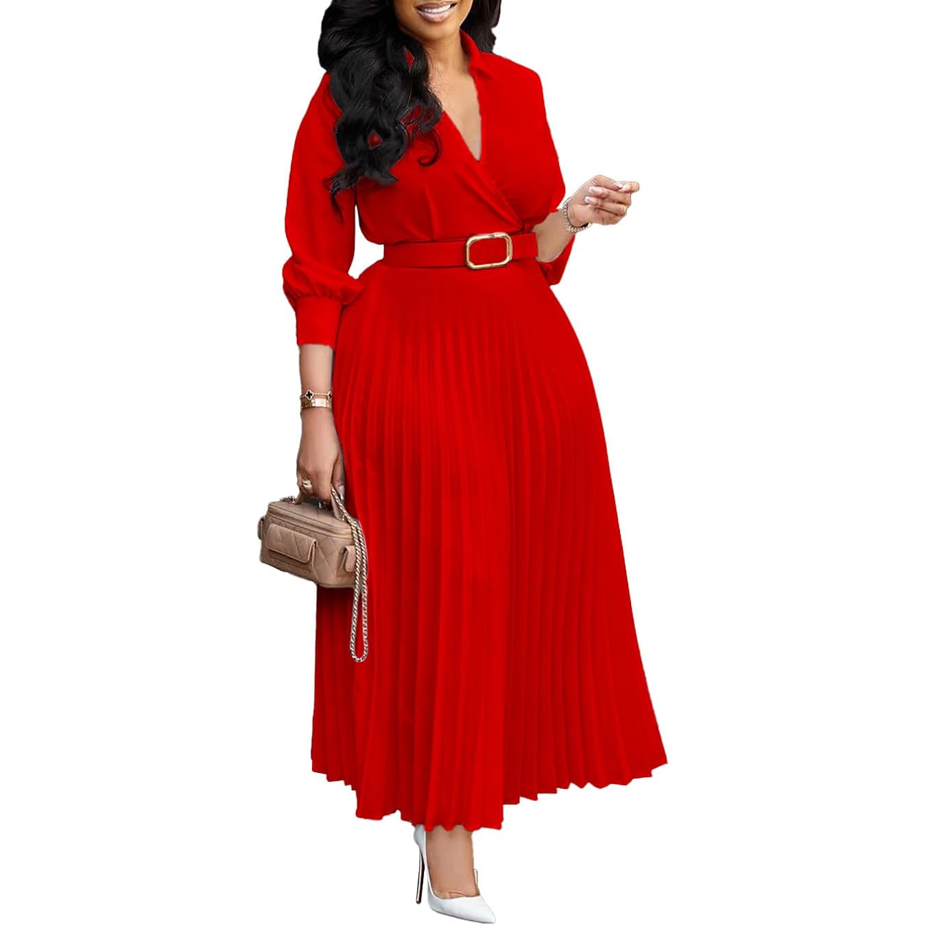 Womenâs 3/4 Sleeve Flared A Line Dress Wedding Guest Casual Semi Formal Office Lady Dresses with Belt