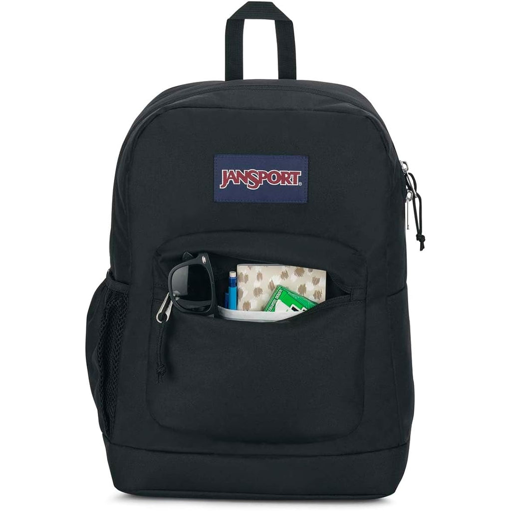 Jansport Cross Town Plus Backpack - Large Main Compartment, Side Water Bottle Pocket, 15-Inch Padded Laptop Sleeve - Black