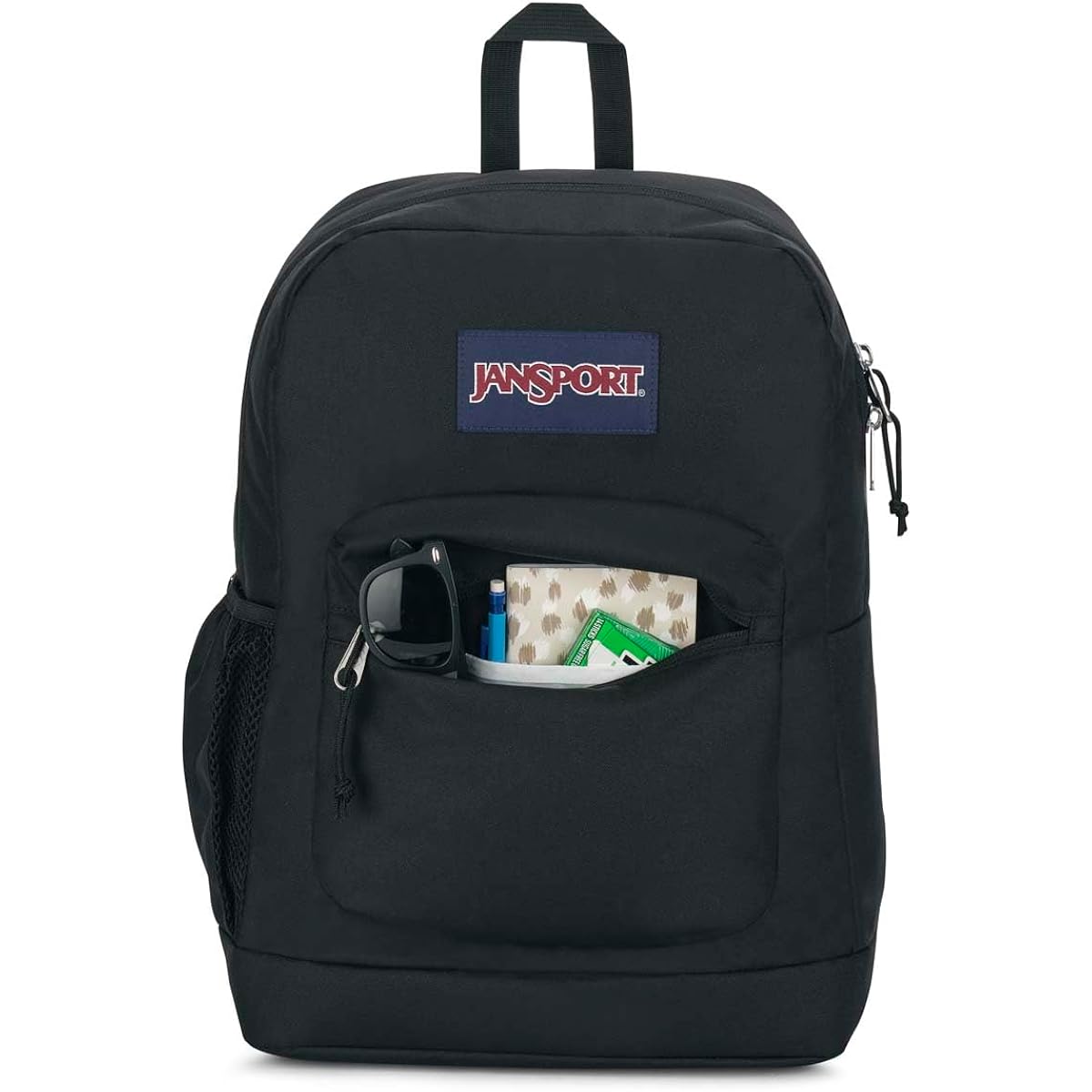 Jansport Cross Town Plus Backpack - Large Main Compartment, Side Water Bottle Pocket, 15-Inch Padded Laptop Sleeve - Black