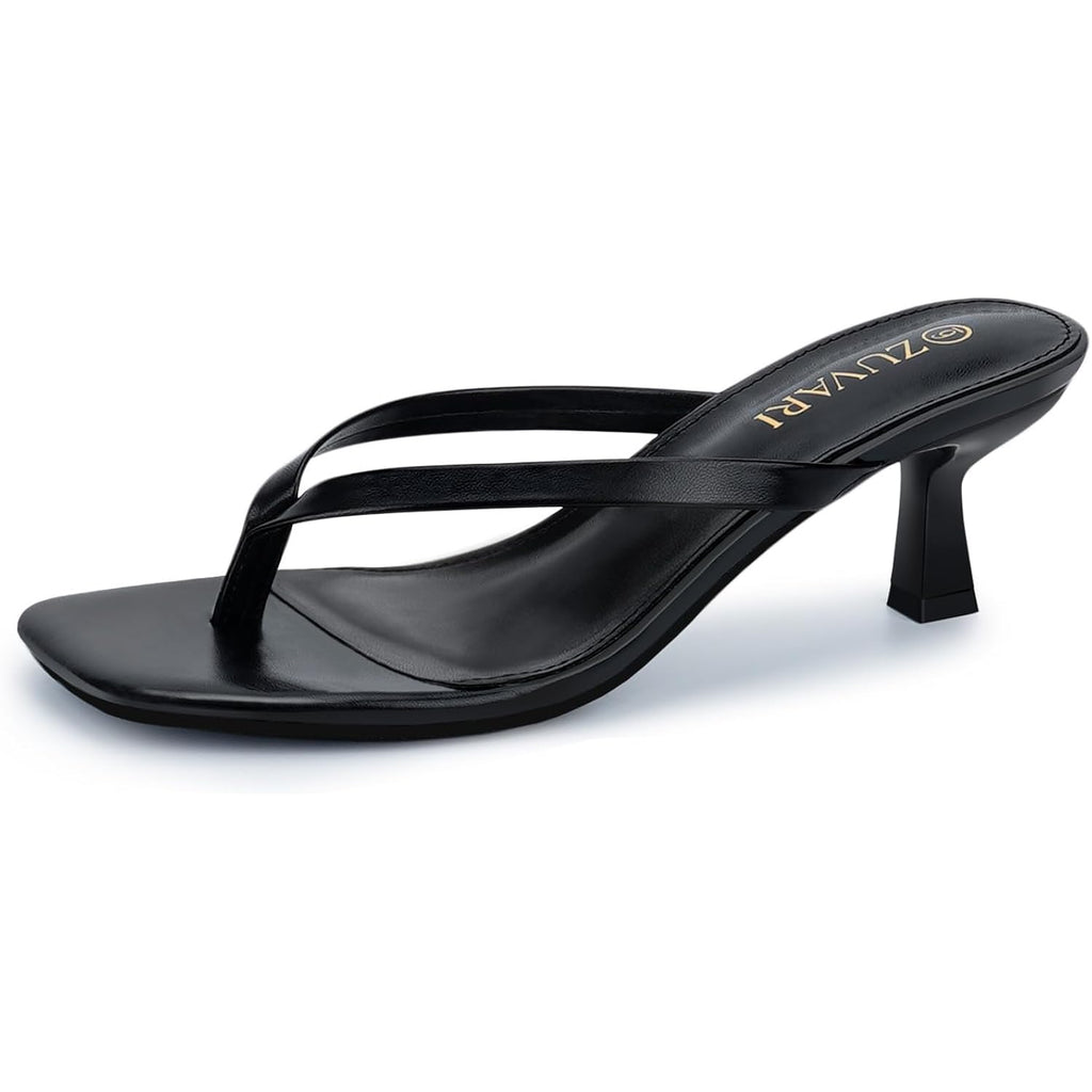 Kitten Heels For Women, Square Toe Flip Flop Kitten Heel Sandals, 2.16 Inch Thong Heels, Slip-On Dressy Summer Heeled Sandals