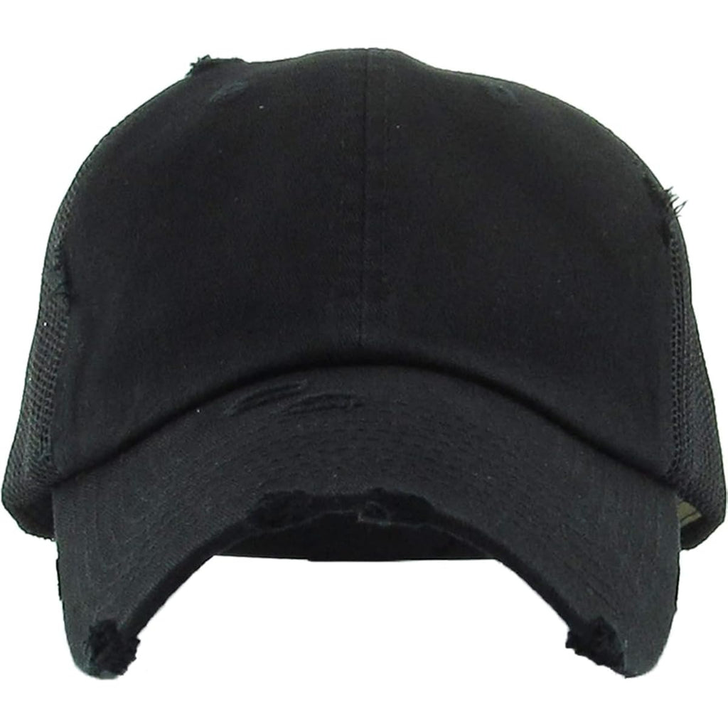KBETHOS Vintage Washed Distressed Cotton Dad Hat Baseball Cap Adjustable Polo Trucker Unisex Style Headwear Black Trucker