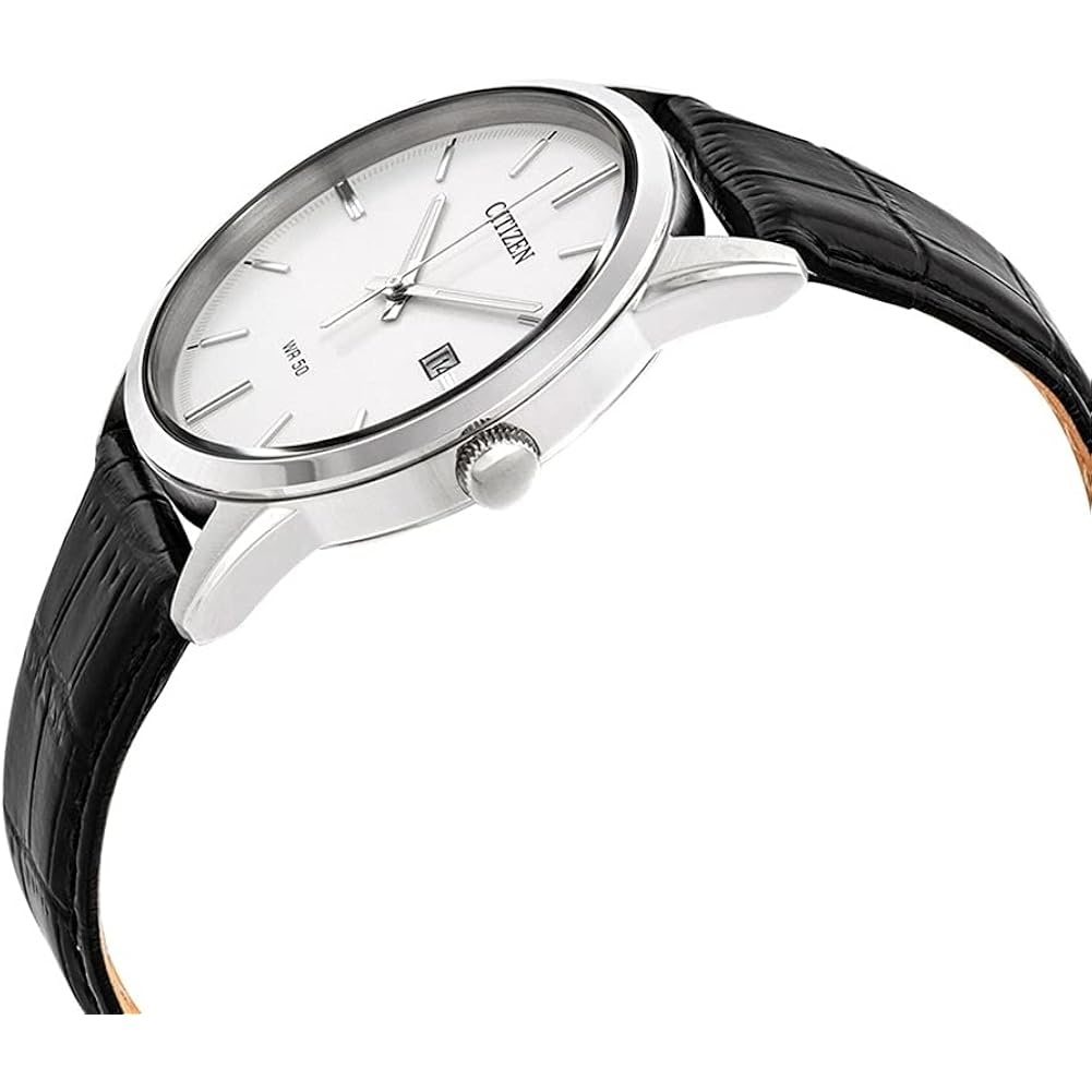 Citizen Quartz Mens Watch, Stainless Steel With Leather Strap, Casual