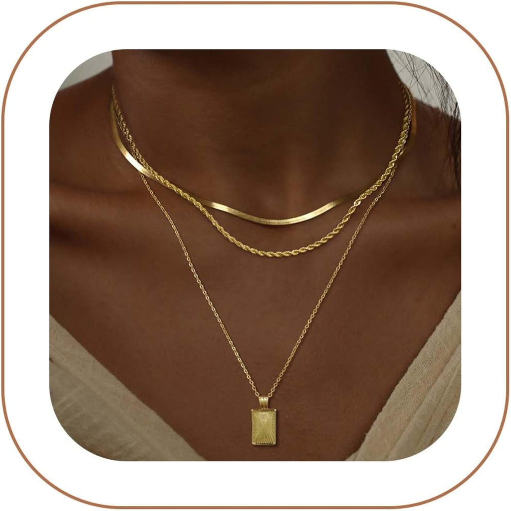 Layered Gold Silver Necklaces for Women, Stackable Stack 14K Real Gold Plated Silver Chain Necklace Diamond Circle CZ Layering Pendant Necklaces Trendy Gold Jewelry Set Gifts