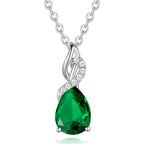 FANCIME 14K Solid White Gold Teardrop Pendant with Diamond Birthstone Necklace