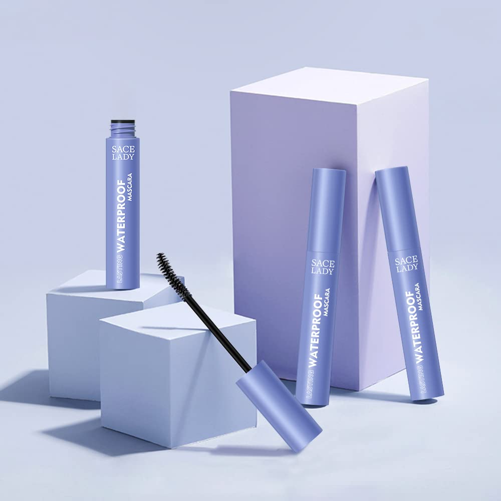 Sace Lady Black Mascara, Waterproof Volume Lengthening Eyelashes Mascara, Long Wearing Natural-Looking Smudge-Proof No Clumping Eye Makeup