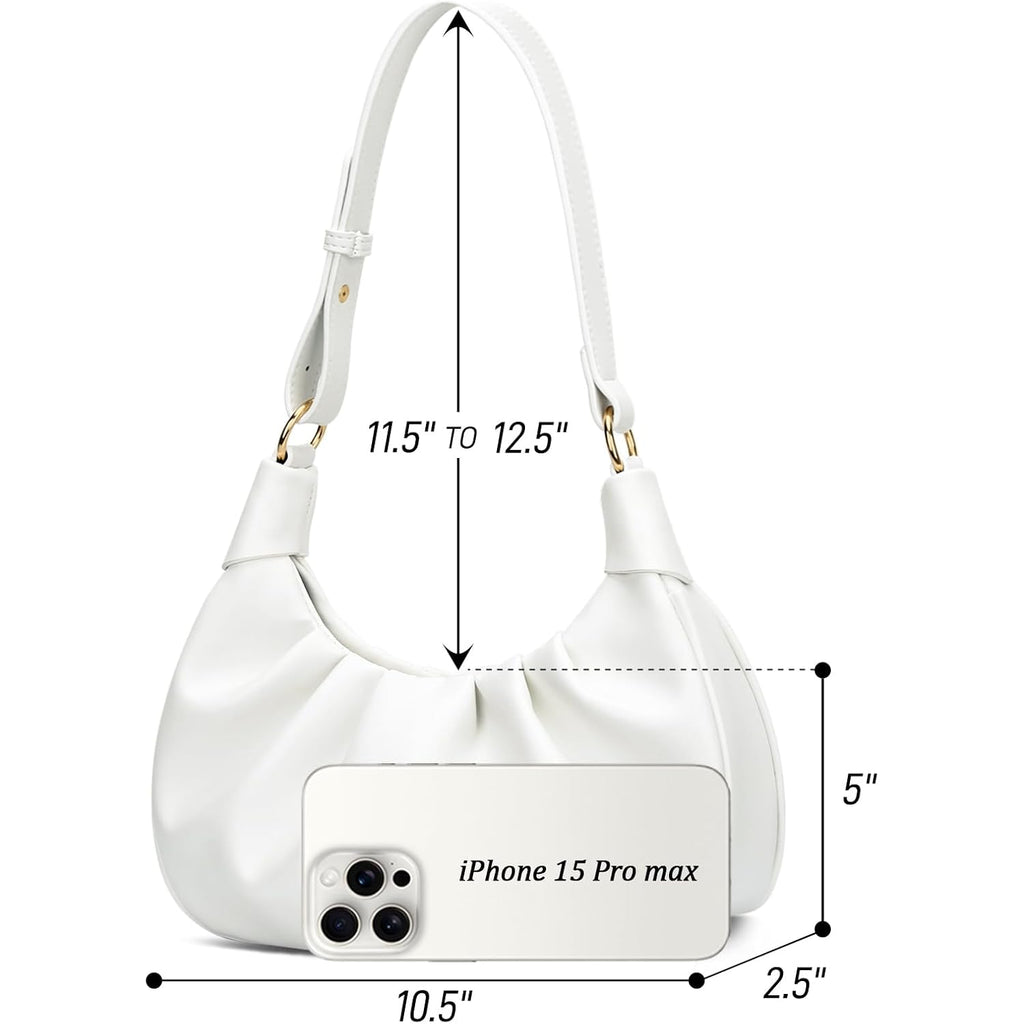 KKXIU Shoulder Bag Crescent Handbag Ruched Purse Underarm Bag Mini Hobo for Women,Detachable Gold Chain Crossbody Bag