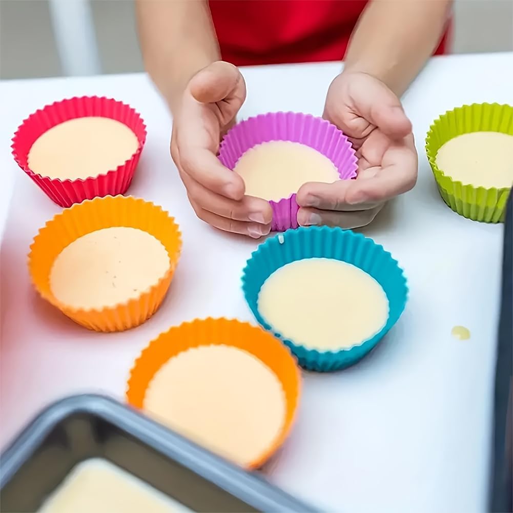 12Pcs Silicone Baking Cup,Non-Stick Cupcake Liners,Reusable Cupcake Molds | Round Cupcake Molds Reusable,Family Pack,High-Temperature Resistant Non-Stick Colorful Baking Cup,Easy To Clean