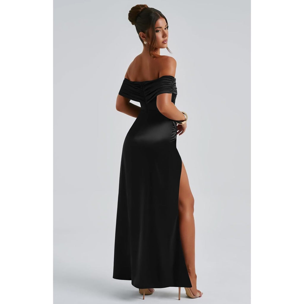 Memoriesea Women'S Elegant Off Shoulder High Split Bodycon Evening Wedding Maxi Dress
