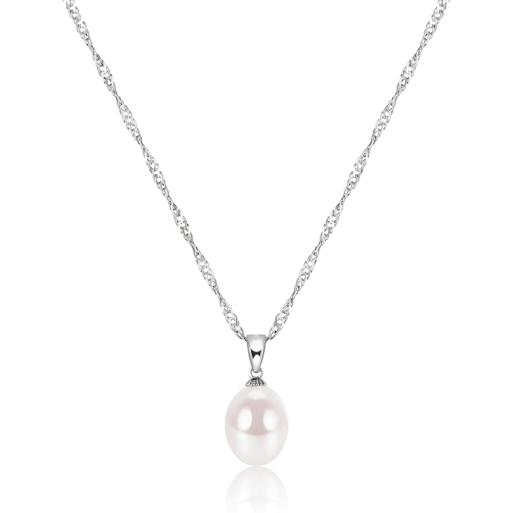 EAMTI Pearl Necklaces for Women Trendy 925 Sterling Silver Freshwater Cultured Single Pearl Necklace Dainty Pendant Necklace