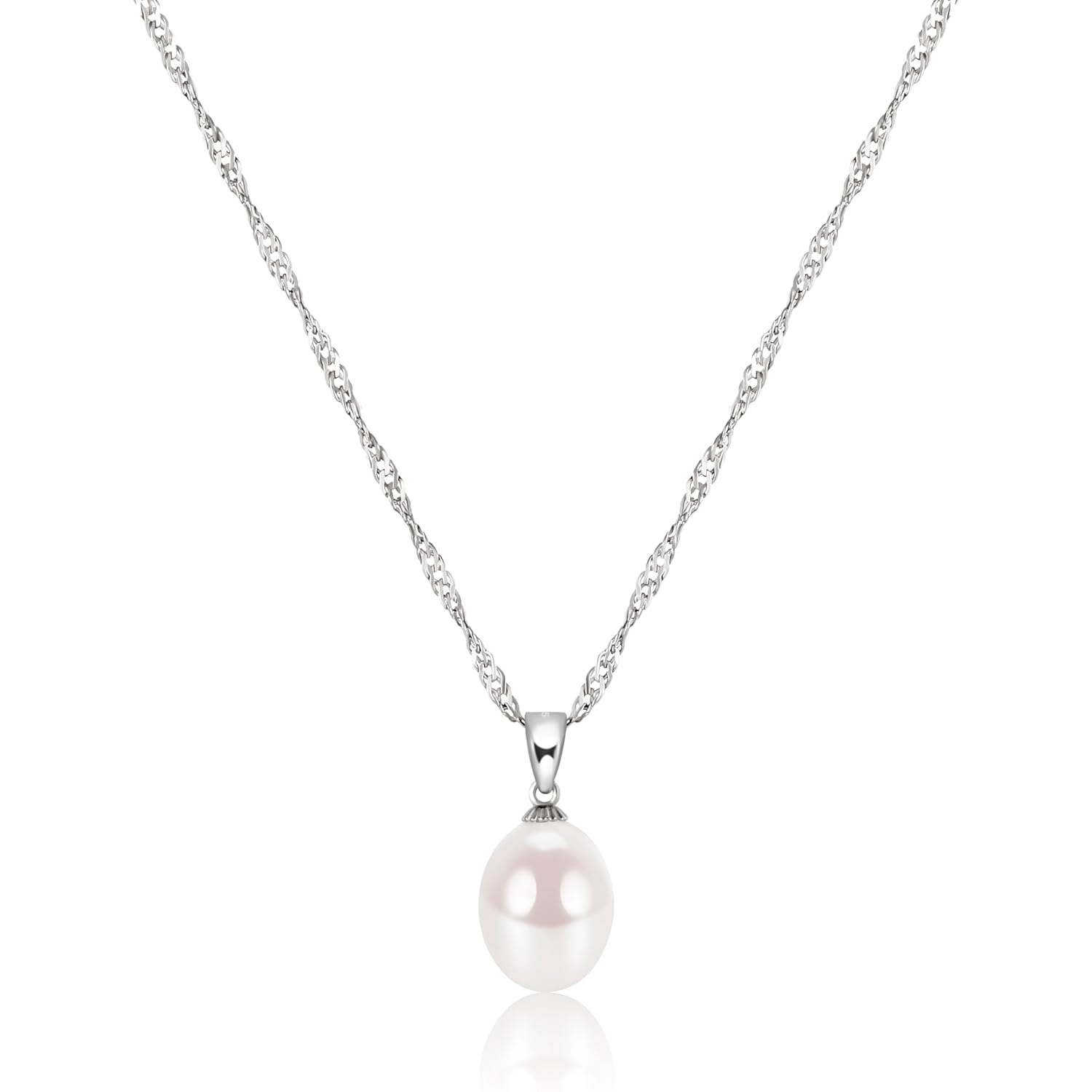 EAMTI Pearl Necklaces for Women Trendy 925 Sterling Silver Freshwater Cultured Single Pearl Necklace Dainty Pendant Necklace