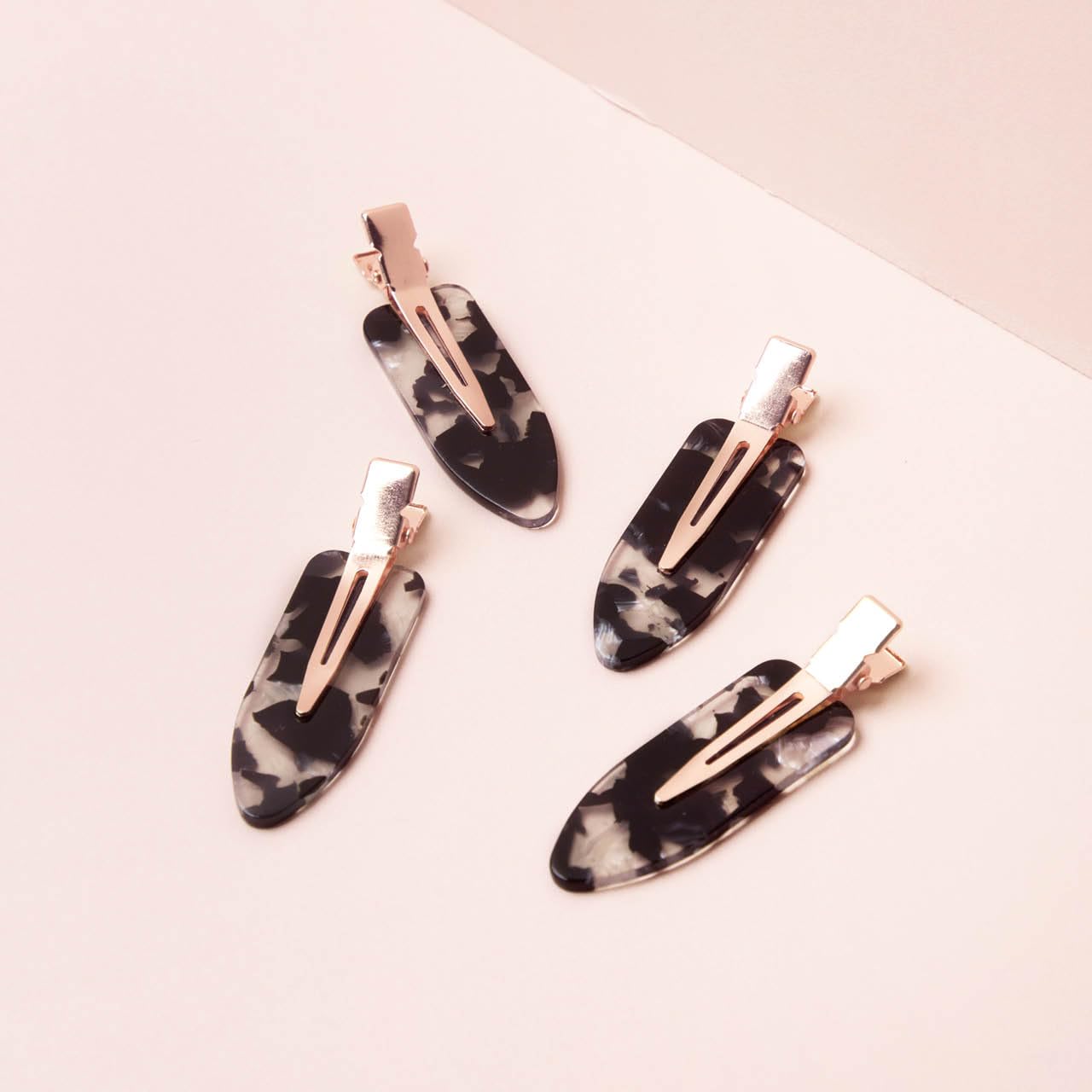 Kitsch Creaseless Hair Clips For Women - No Crease, No Bend Hair Clips For Styling, Bangs, Makeup Application, Face Wash | Recycled Acrylic - Black Terrazzo, 4Pcs