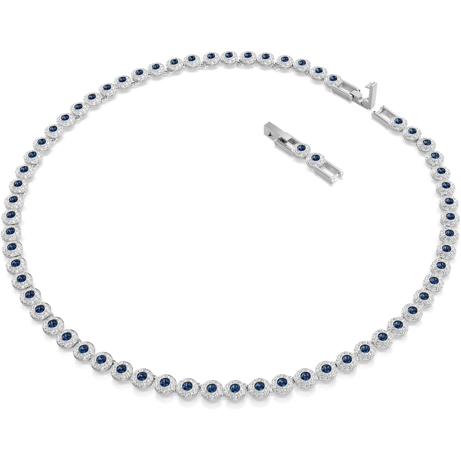 Swarovski Una Angelic Tennis necklace, Round cut, Blue, Rhodium plated