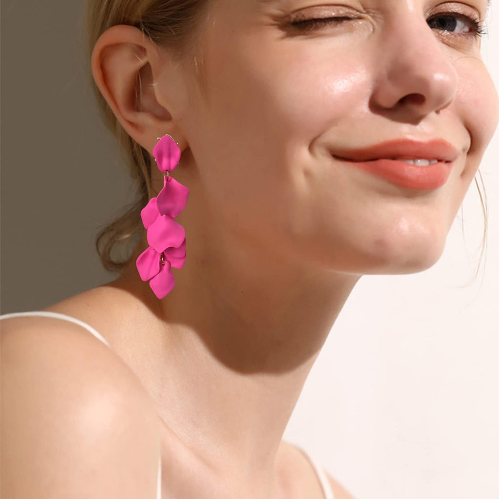 Long Acrylic Rose Petal Earrings Dangle Exaggerated Flower Earrings Drop Statement Floral Tassel Earrings for Women