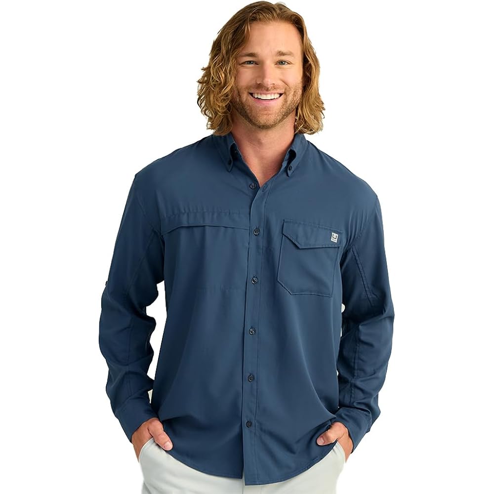 Huk Men'S Tide Point Solid Long Sleeve Button Down Shirt (Available In 3X-Large)