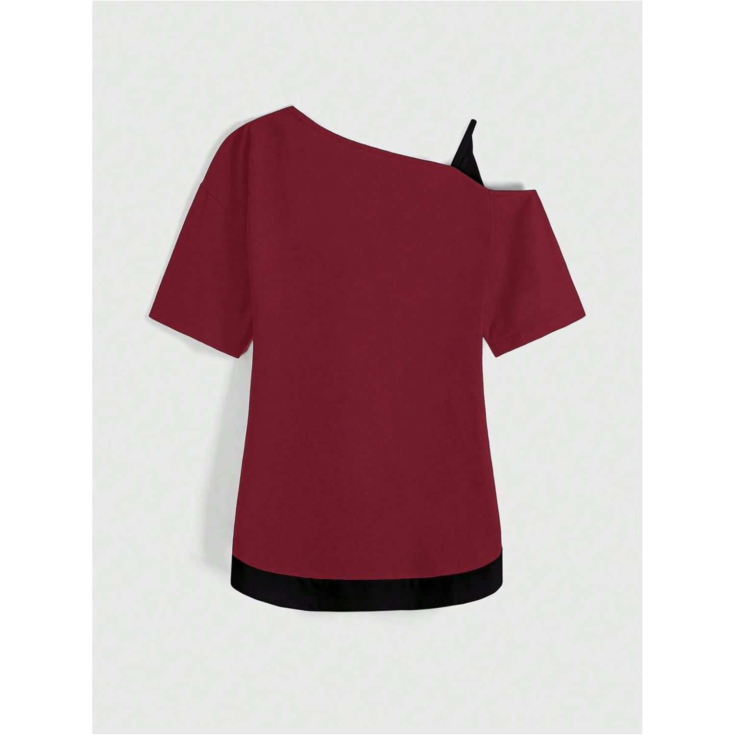 Soly Hux Women'S Gothic Grunge Cold Shoulder Short Sleeve T Shirts 2 In 1 Asymmetrical Tee Tops