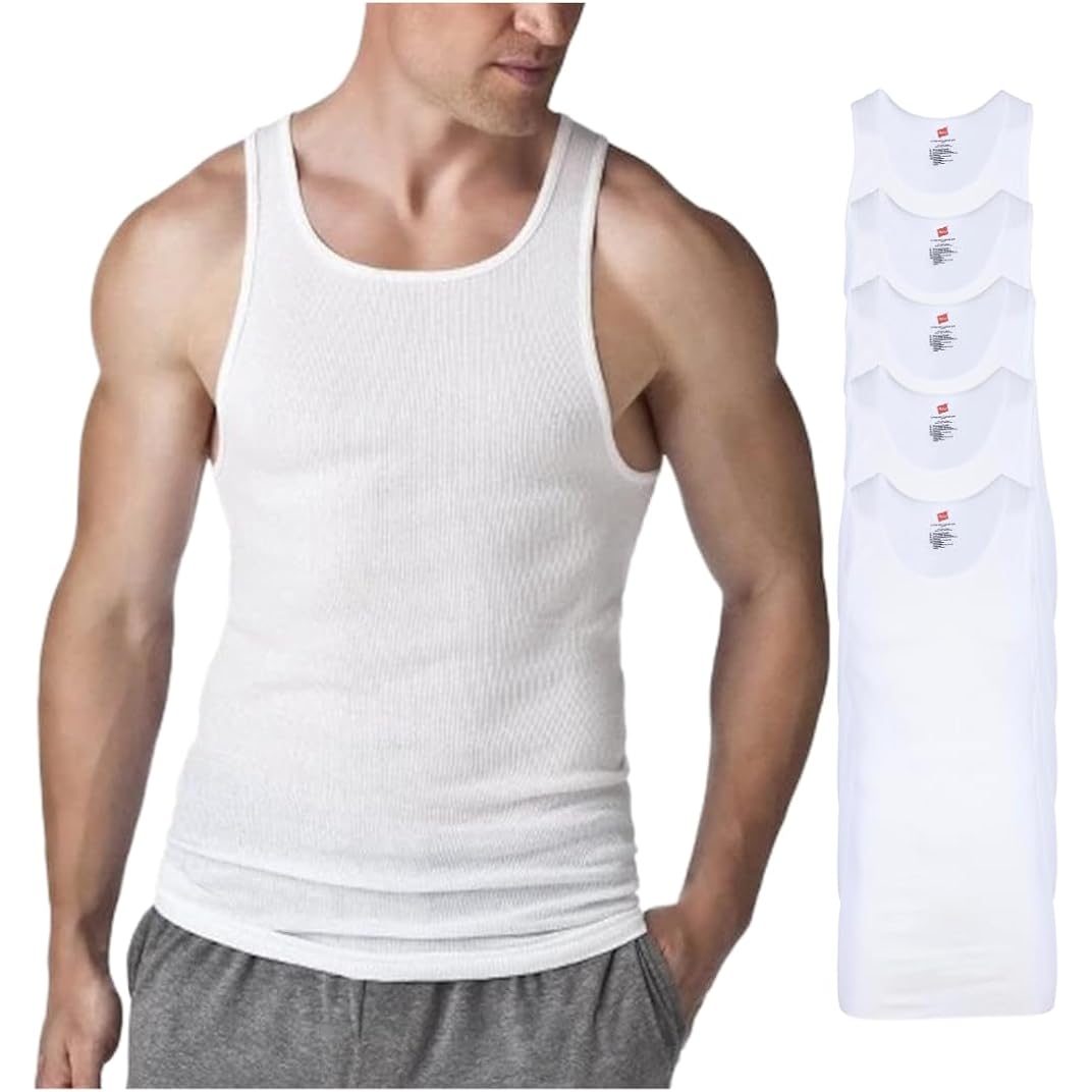 Hanes Men’S Tall 100% Cotton Ribbed Tank Tagless Undershirts, Multipack