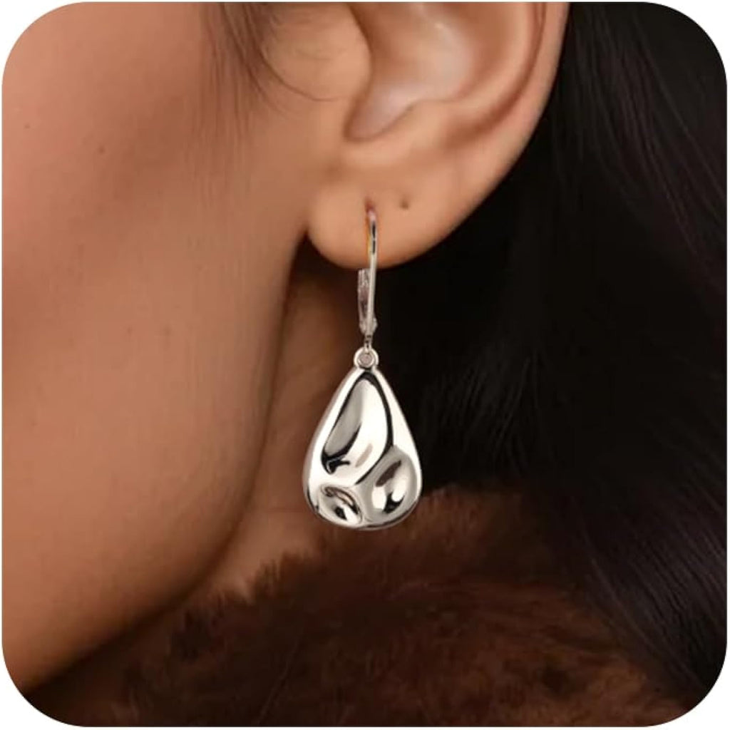 925 Sterling Silver Teardrop Dangle Earrings, Hypoallergenic 14k Gold Plated Hammered Waterdrop Earring for Women Trendy Statement Dangling Drop Leverback Earrings Gifts in Jewelry Box