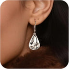 925 Sterling Silver Teardrop Dangle Earrings, Hypoallergenic 14k Gold Plated Hammered Waterdrop Earring for Women Trendy Statement Dangling Drop Leverback Earrings Gifts in Jewelry Box