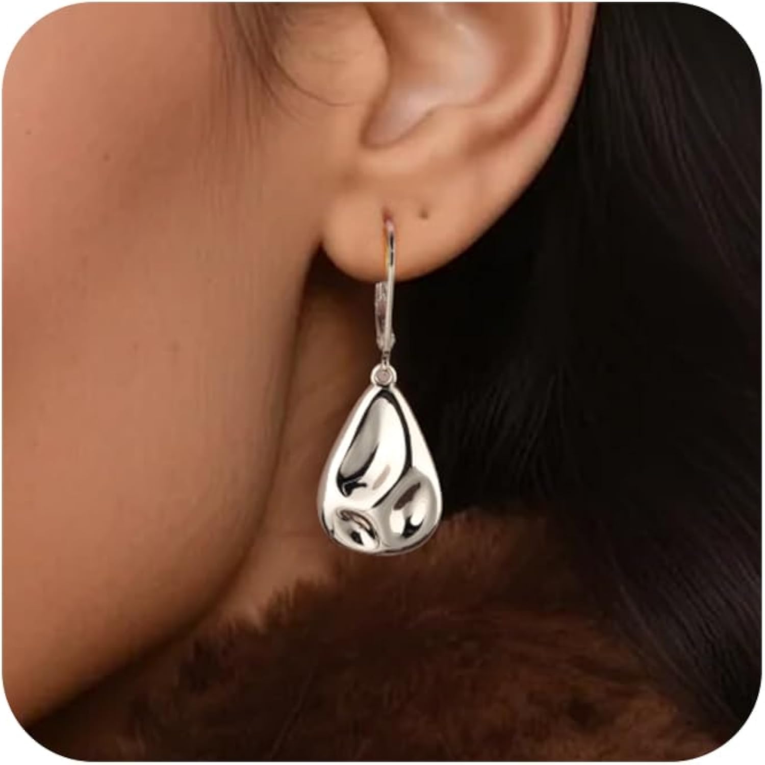 925 Sterling Silver Teardrop Dangle Earrings, Hypoallergenic 14k Gold Plated Hammered Waterdrop Earring for Women Trendy Statement Dangling Drop Leverback Earrings Gifts in Jewelry Box