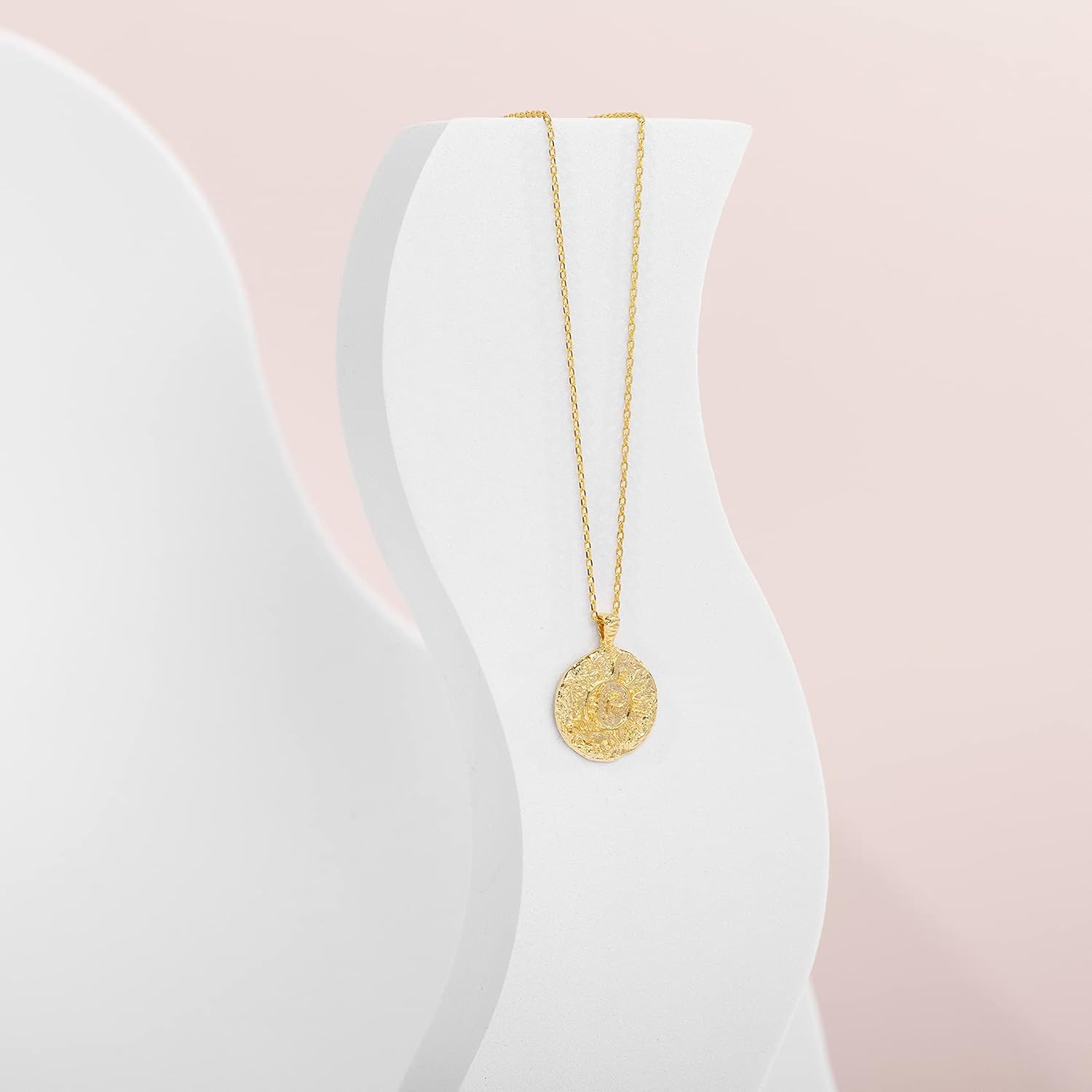 PAVOI 14K Gold Plated Engraved Coin Pendant Necklaces for Women | Byzantine Coin Pendants | Bohemian Necklace