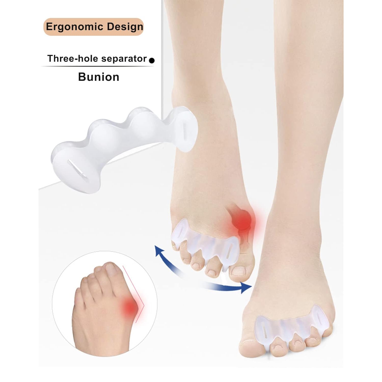 2Pairs Toe Separators Toe Spacers for Women Men to Correct Bunion, Relieve Feet Pain, Foot Alignment, Toe Straighteners for Hammertoes, Plantar Fasciitis (M, Women Shoe Size 9-12.5, Men: 7-11)