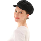 Newsboy Cabbie Baker boy hat Beret Cap for Women Pageboy Visor Paperboy Hat Sailor Fiddler Hat Adjustable 1997-black