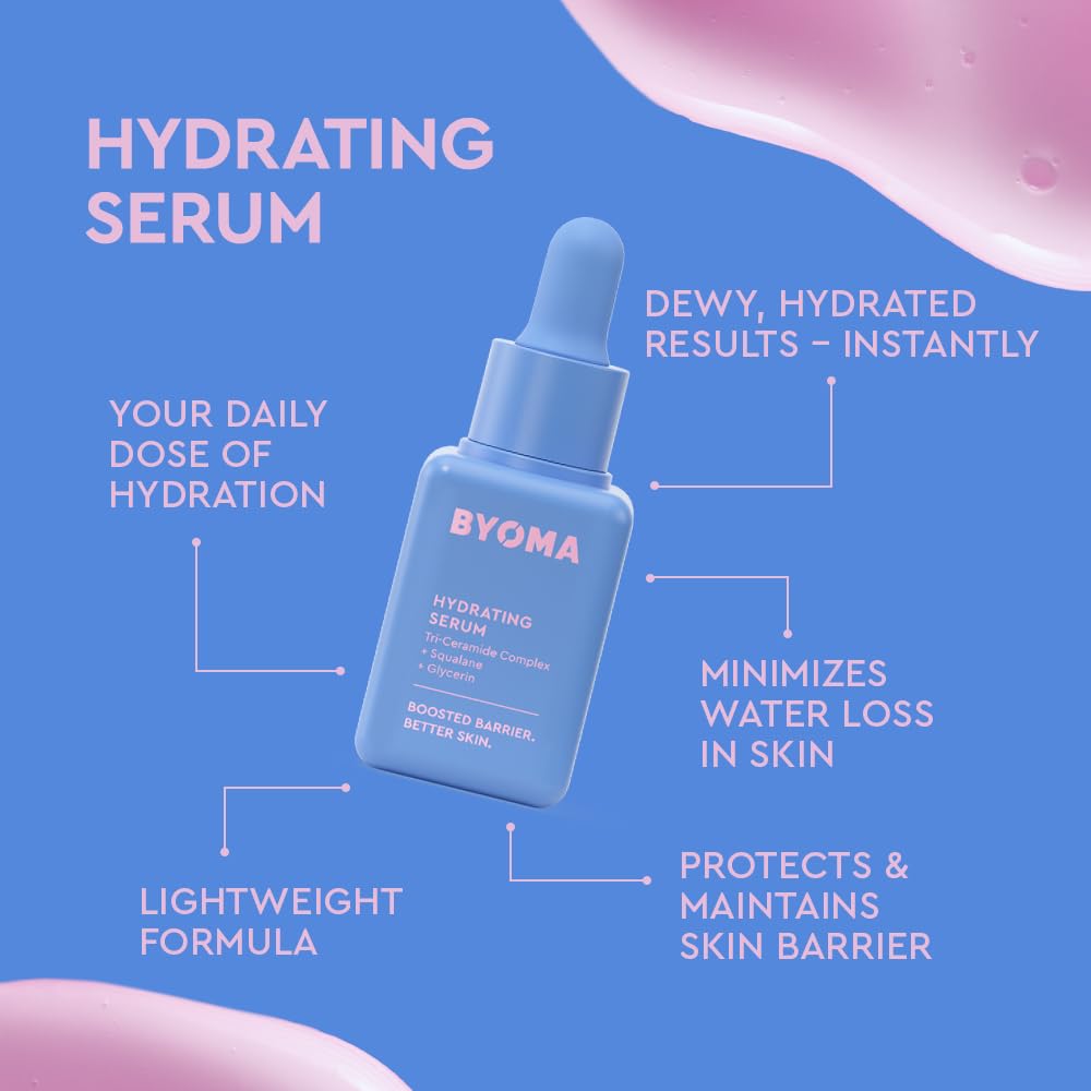 Byoma So Hydrating Set - Barrier Repair Skincare Set - Creamy Jelly Cleanser, Hydrating Face Serum & Ceramide Face Moisturizer For Dry Skin - Anti Wrinkle, Alcohol Free Skin Care - 30Ml, 15Ml, 15Ml