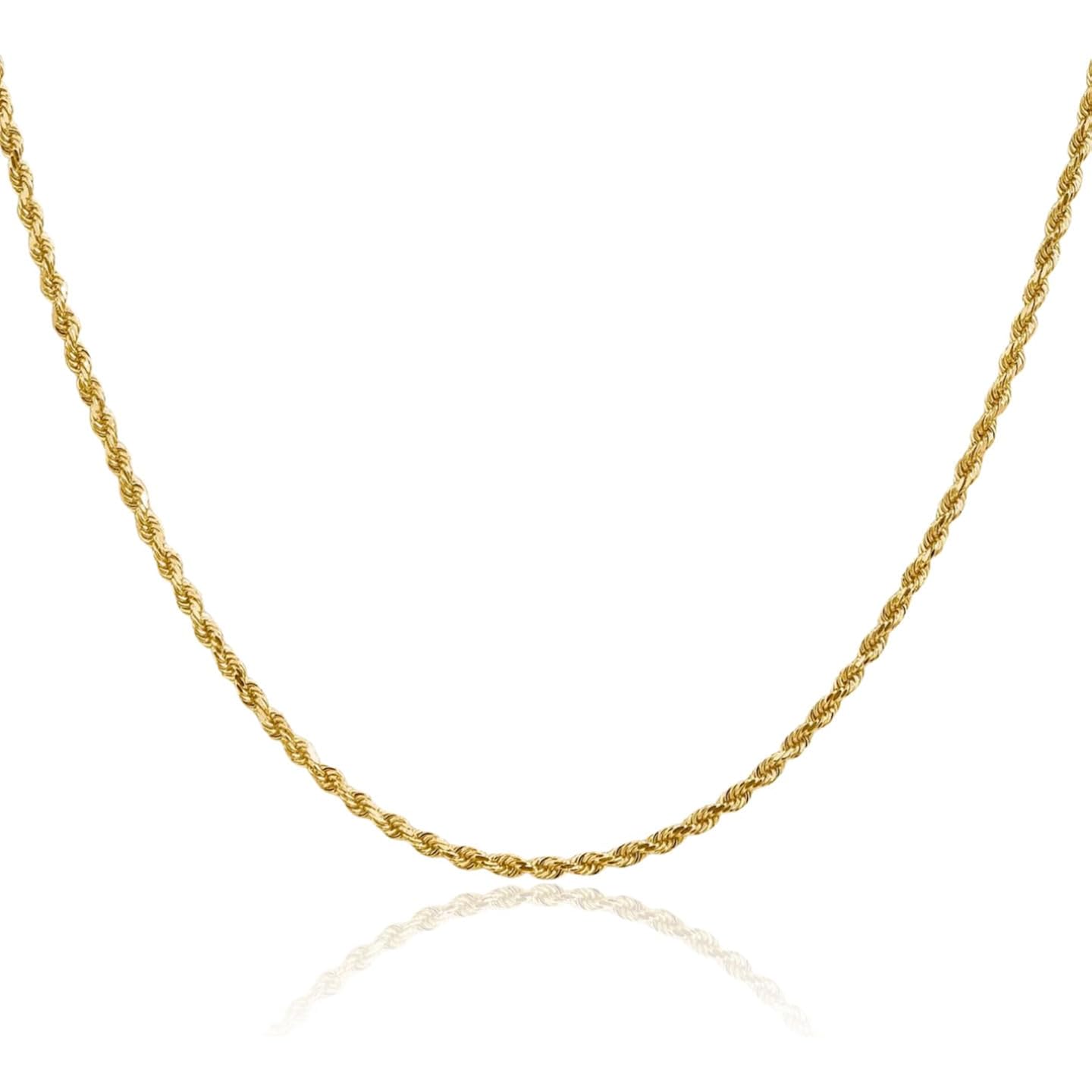 IceCarats 14K Solid Yellow Gold 1.75mm Thin Rope Chain Necklace Diamond Cut, Polished