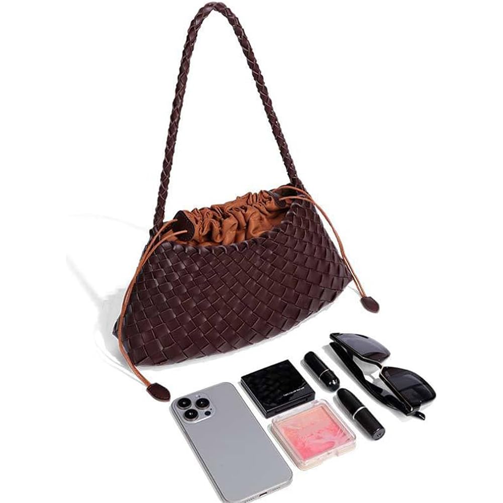Woven Hobo Bags for Women Suede Woven Tote Bag Trendy Bucket Purse Underarm Shoulder Bag Vintage Handbag Retro Clutch Purses