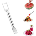 2-in-1 Stainless Steel Fruit Cutter, Watermelon Slicer with Fork, Dual Head Watermelon Fork Slicer Tool for Cubes, Fruit Knife with Round Handle for Home Kitchen, Picnic & Party (1Pack)