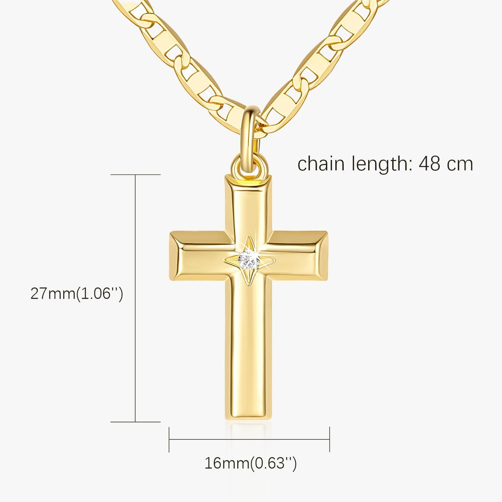 48cm 14k Gold Cross Necklace for Women Gold Necklace Cross Pendant Small Necklaces 48cm Chain with a CZ Stone