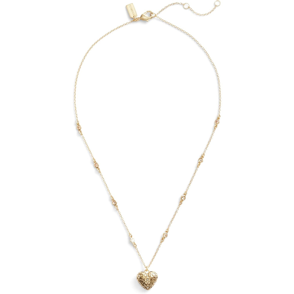 Coach, Women's, Signature Quilted Heart Pendant Necklace, Crystal/Gold, One Size