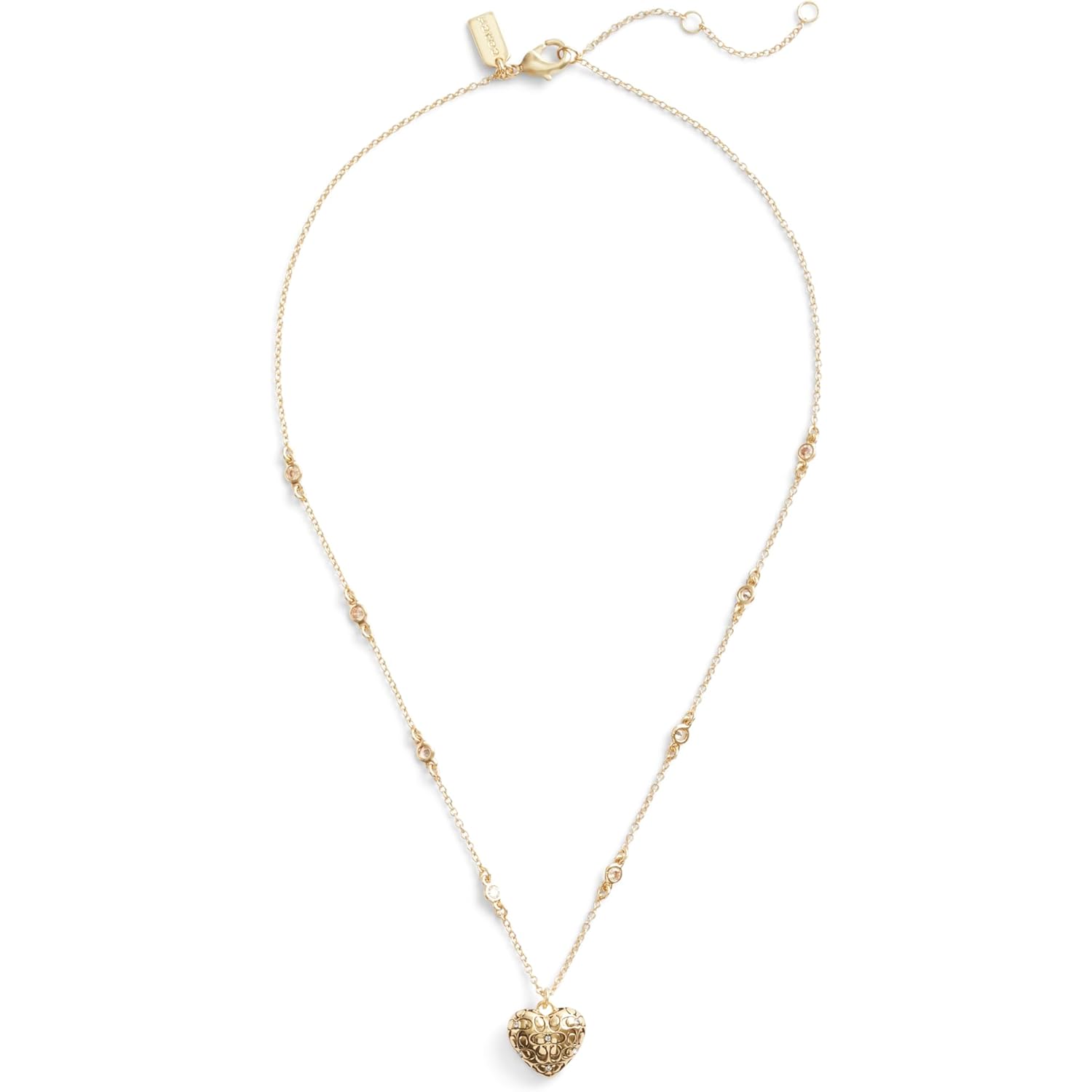Coach, Women's, Signature Quilted Heart Pendant Necklace, Crystal/Gold, One Size