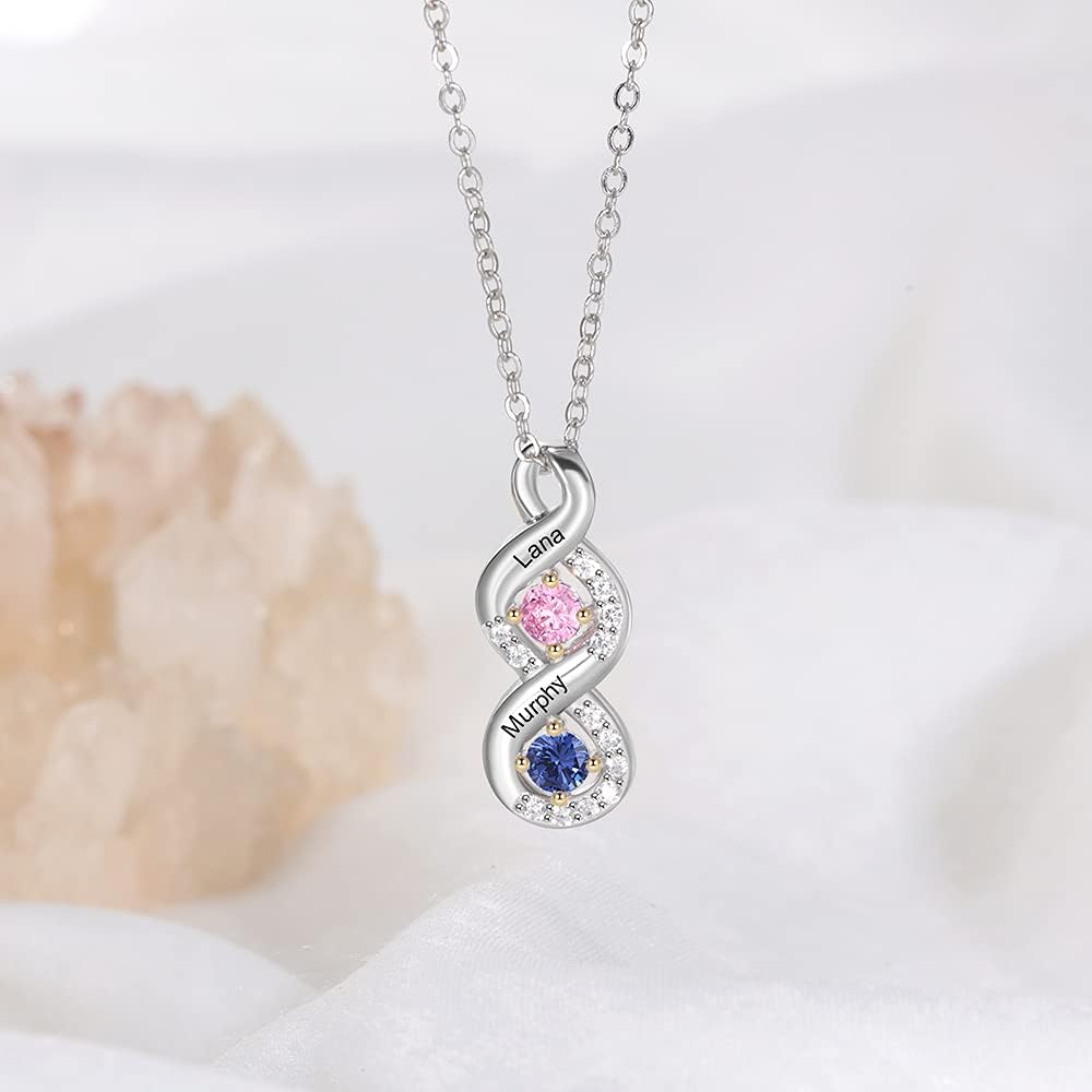 GLAMCARAT Minimalist 925 Sterling Silver necklace with birthstones mothers jewelry personalized engraved necklace for women gift for mom sister daughter grandma family jewelry custom pendant